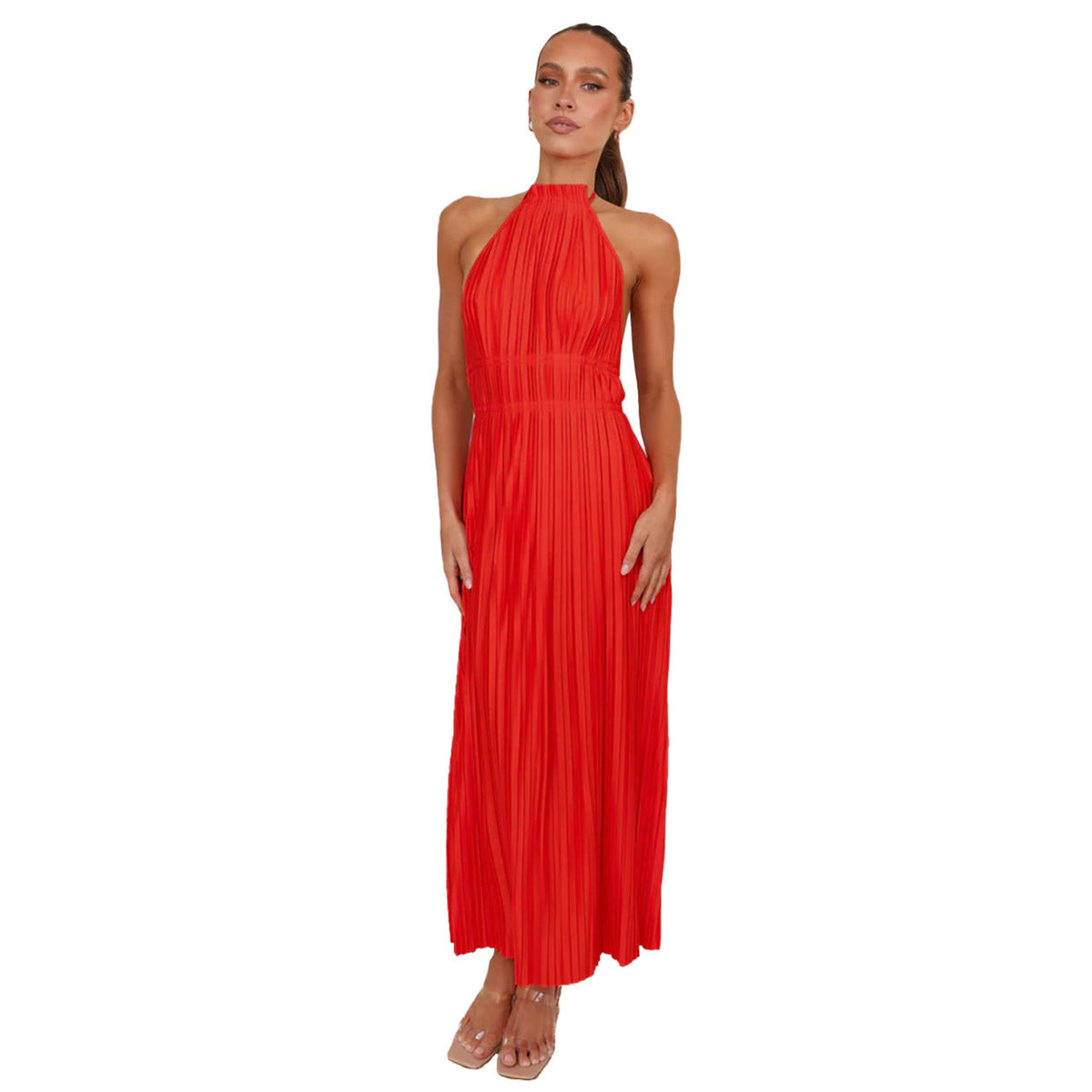 Fresh off Shoulder Halter Lace up Personality Backless Maxi Dress - View 5