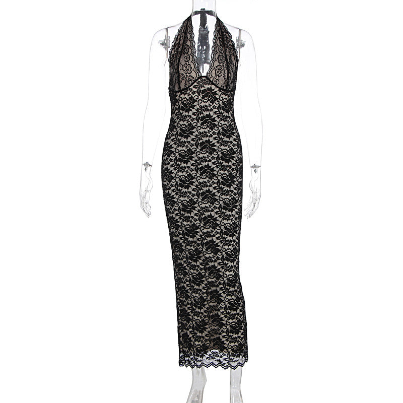 Summer Women Clothing Sexy Halter Lace Split Slim Slimming Dress - View 6
