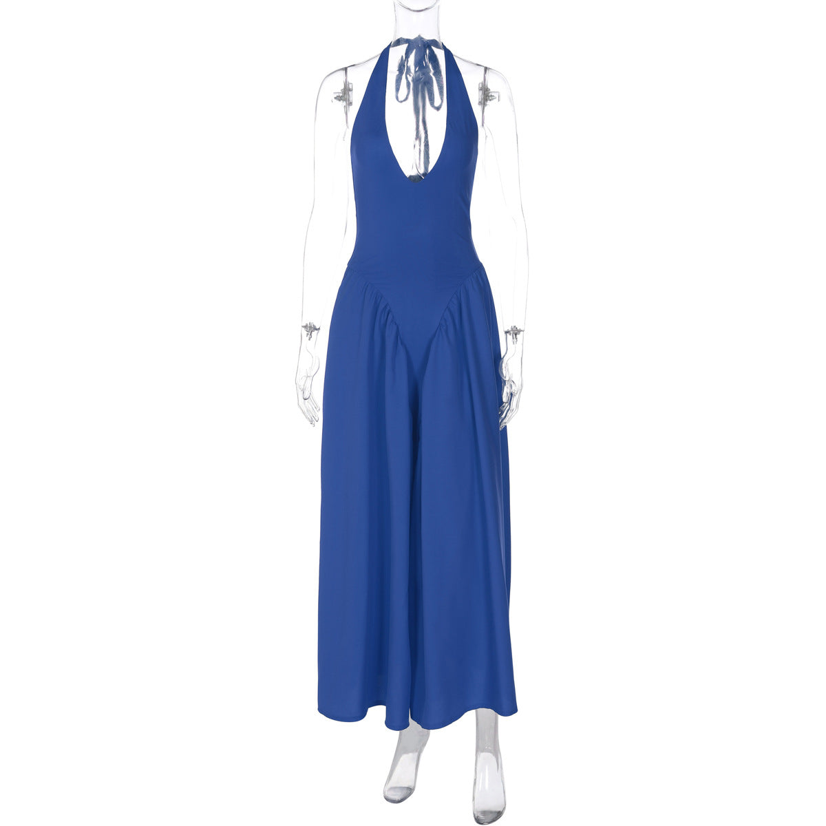 Halter Deep V-Neck Backless Satin Midi Dress 11
