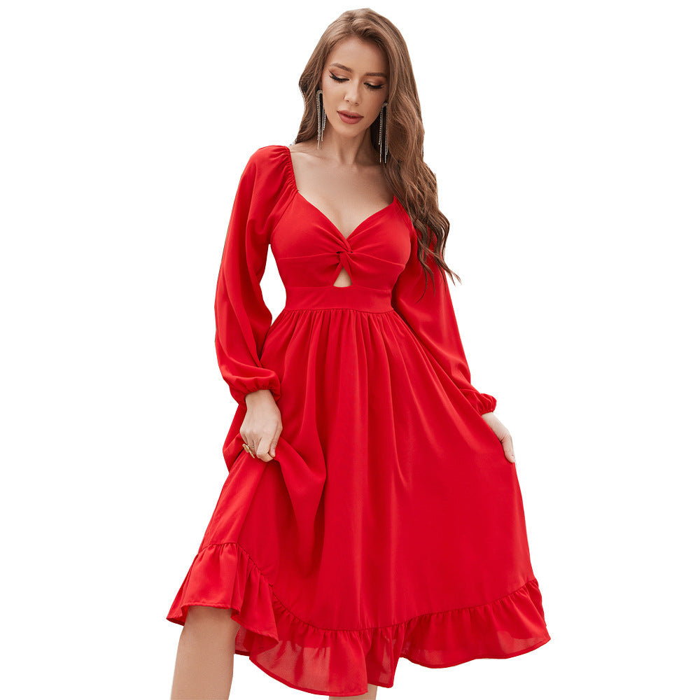 Sweet Chiffon Hollow Out Cutout out Midi Dress - View 5