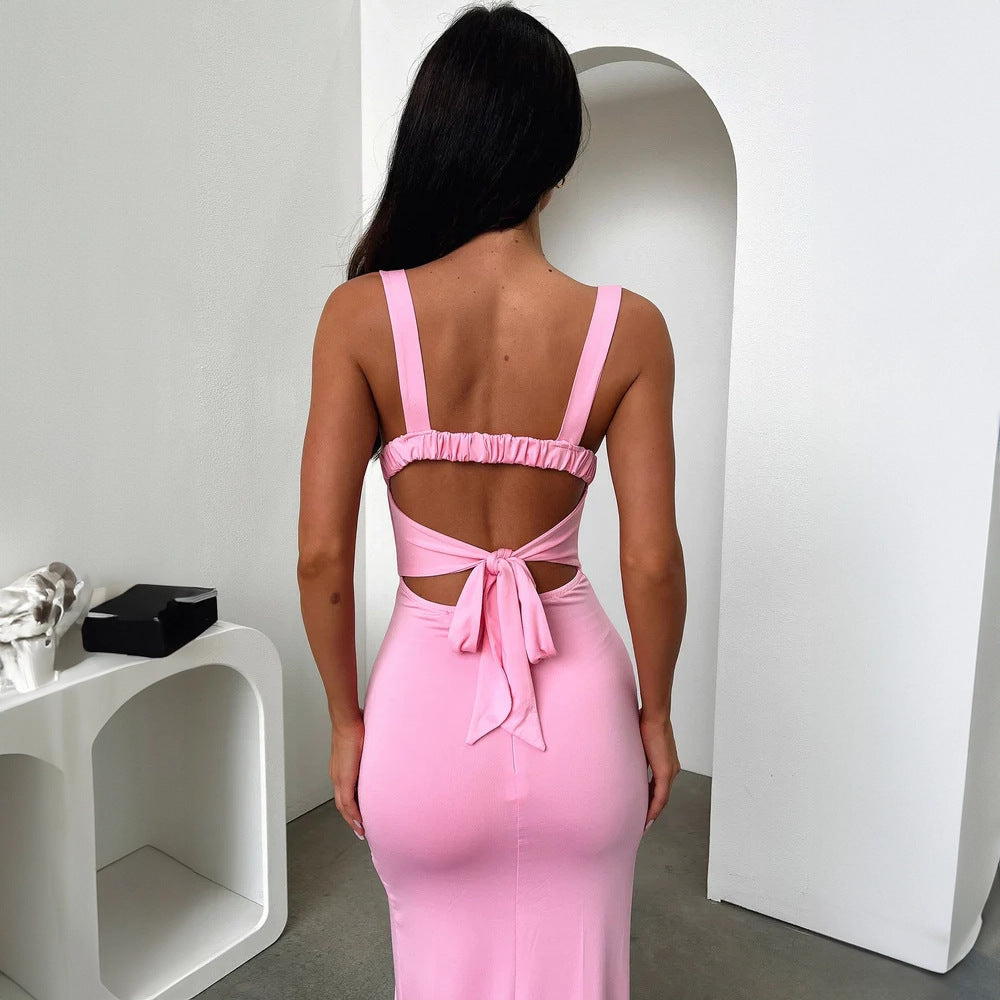 Square Neck Sleeveless Bodycon High Split Maxi Dress 4