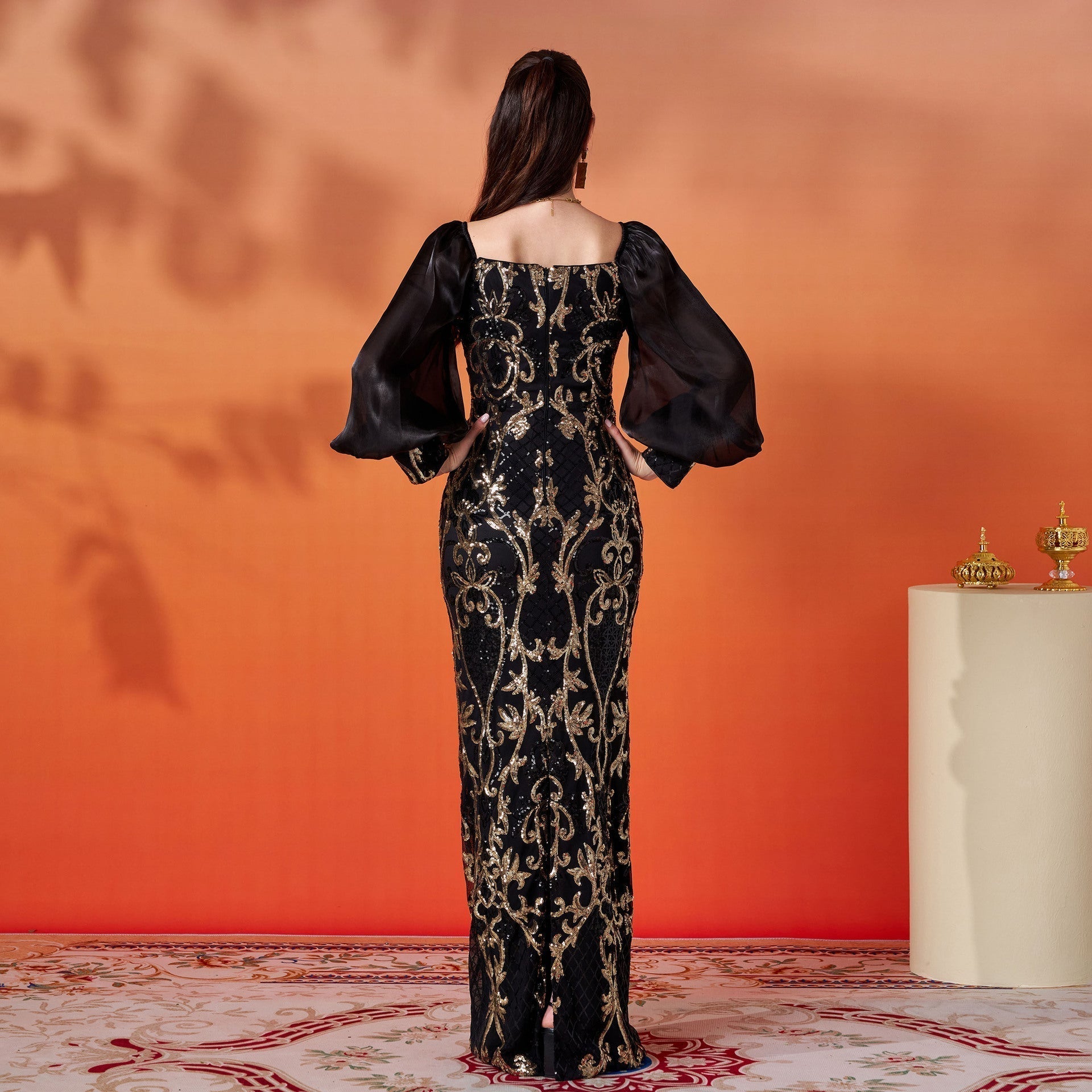 Sequin Sweetheart Neck Puff Sleeve Mermaid Formal Gown