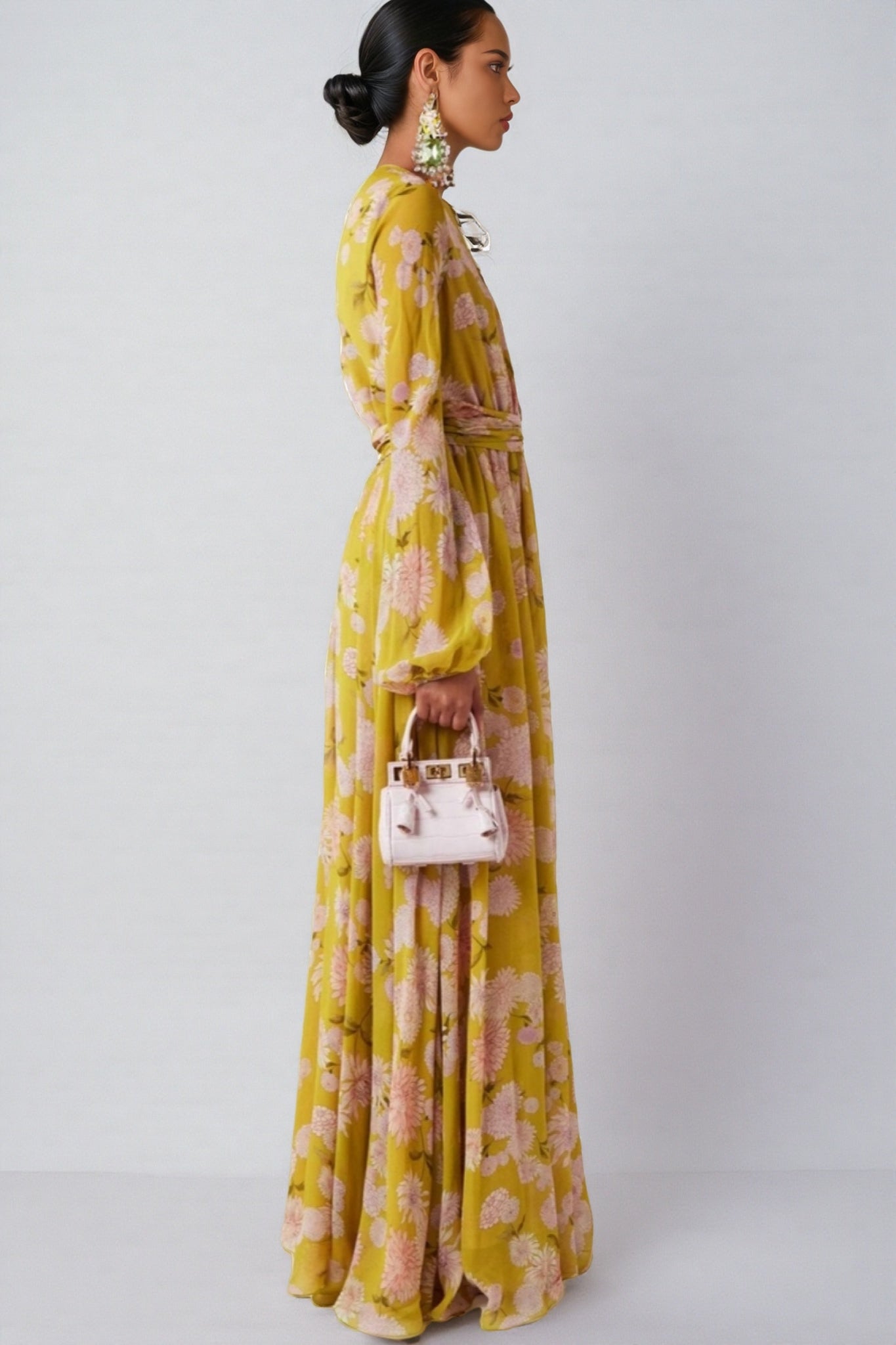 Giselle Floral Lace Up Puff Sleeve Maxi Dress - View 3