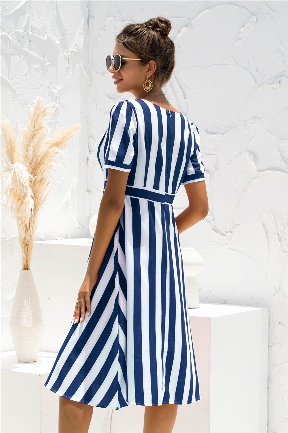 Glinda Striped Satin Midi Shirt Dress 6