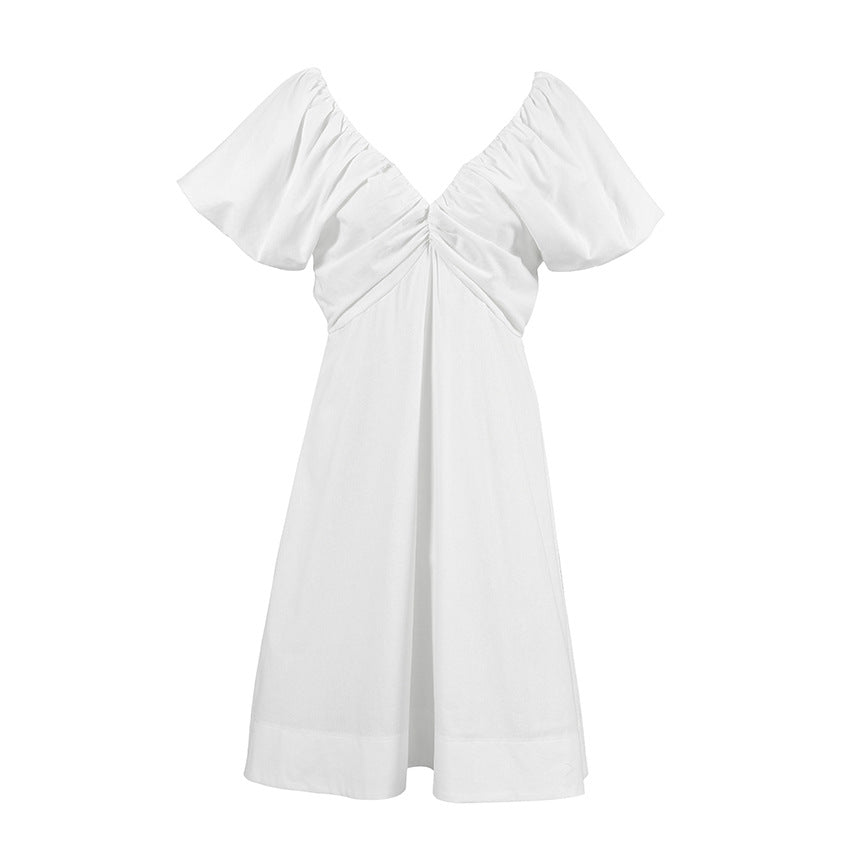 V-Neck Puff Sleeve Ruched Mini Dress Summer 7