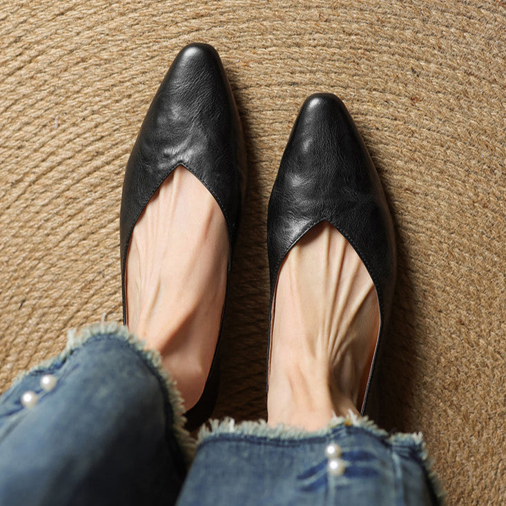 Pointed Toe V Cut Slip On Flats