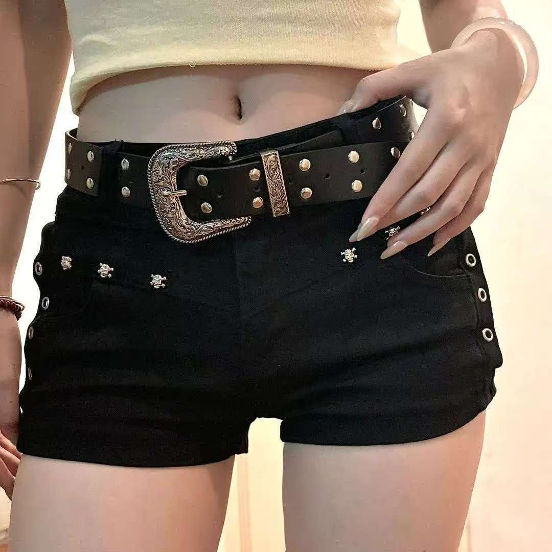 Stretch Bodycon Rivet Low Rise Shorts