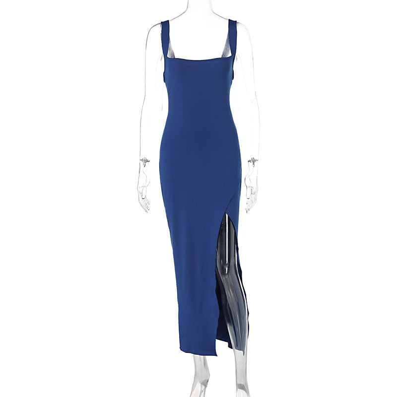 Square Neck Sleeveless Bodycon High Split Maxi Dress 7