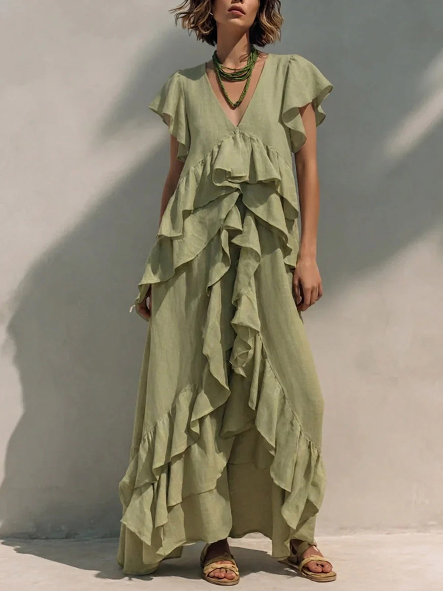 V-Neck Flutter Sleeve Ruffle Tiered Maxi Dress 7