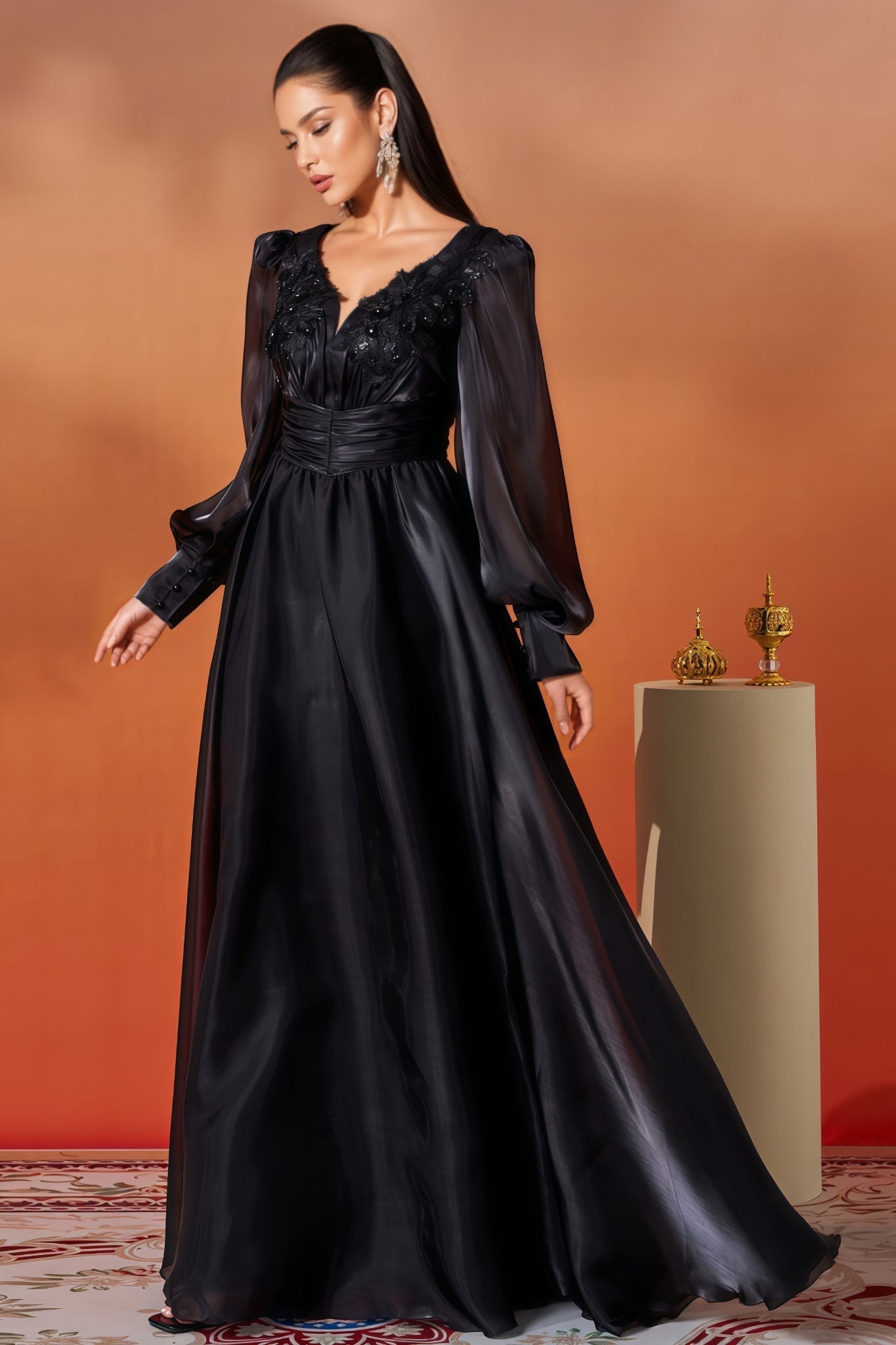 Opal Black V-Neck Lace Maxi Dress - View 5