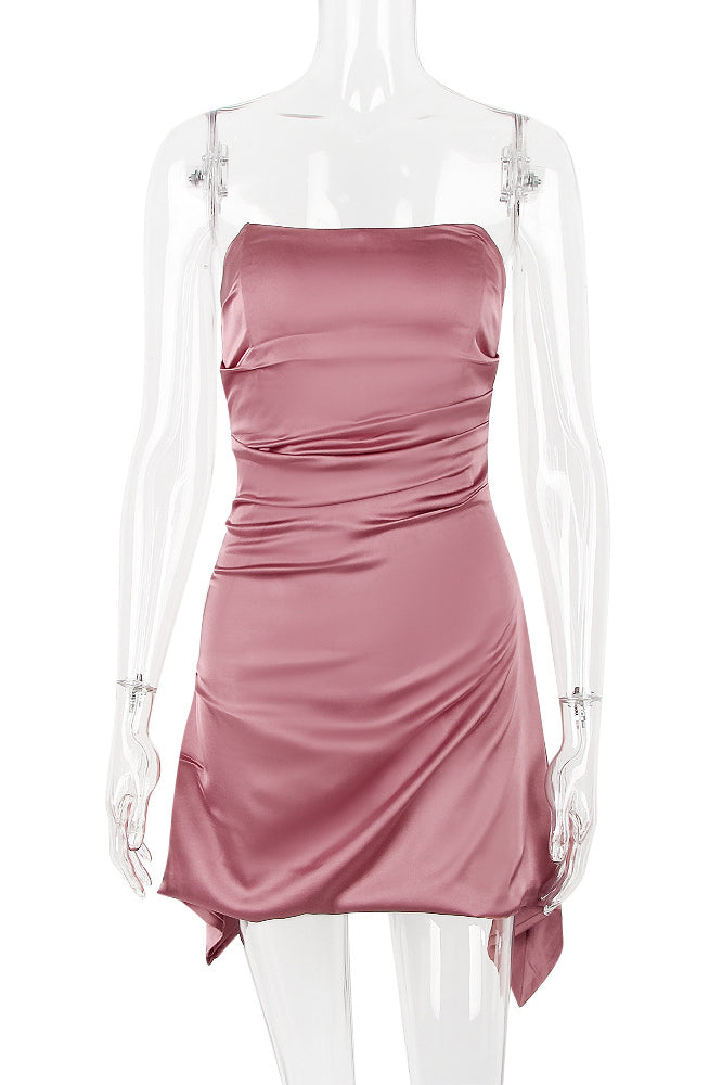 Satin Strapless Sweetheart Ruched Corset Mini Dress