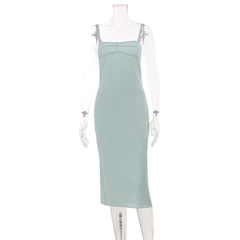 Satin Spaghetti Strap Gathered Bust Bias Cut Midi Slip Dress 4