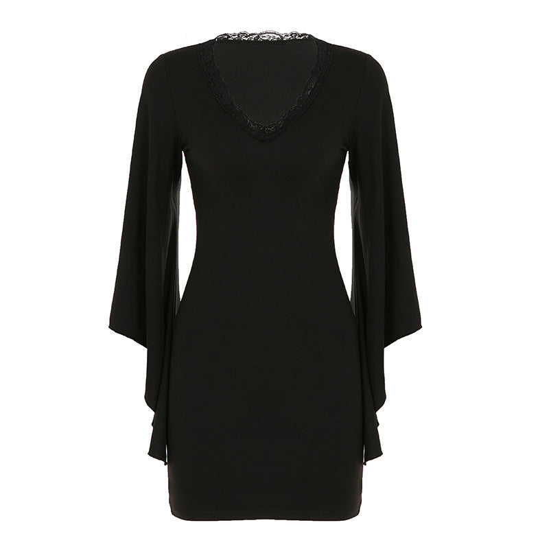 Lace Trim V-Neck Bell Sleeve Bodycon Mini Dress 5