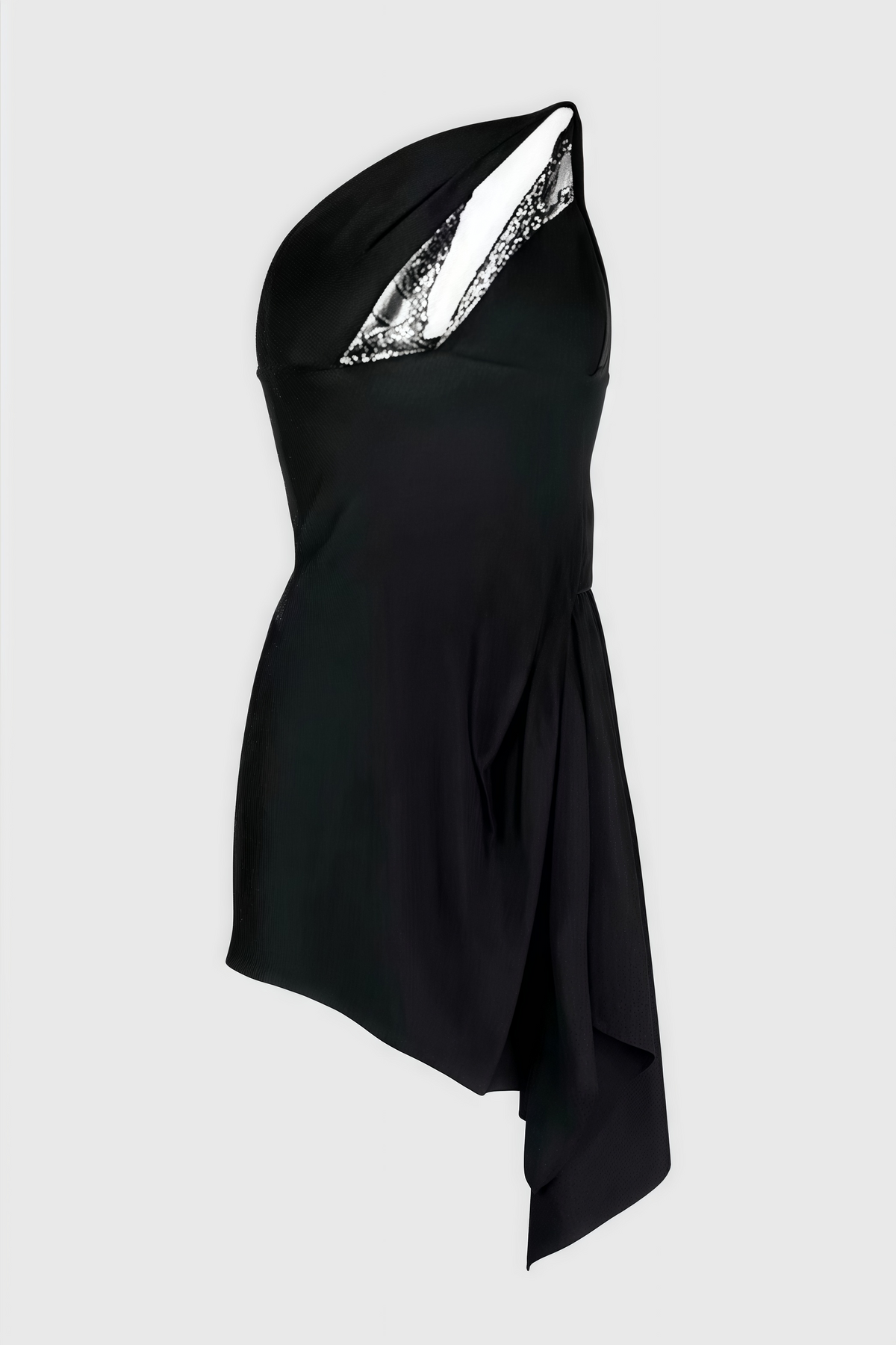 One Shoulder Lace Cut Out Side Tie Satin Wrap Mini Dress 4