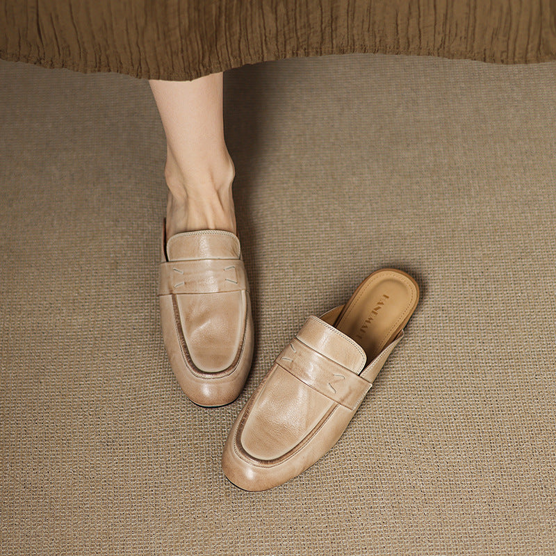 Square Toe Flat Penny Loafer Mules