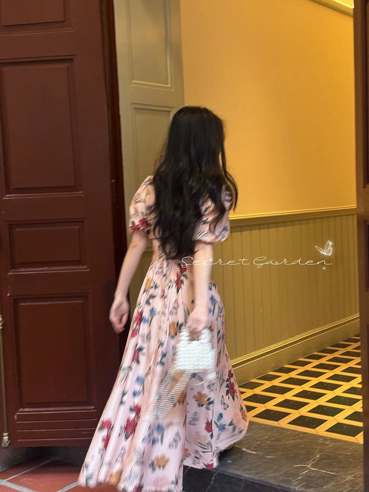 Floral V-Neck Puff Sleeve Fit and Flare Midi Dress 2