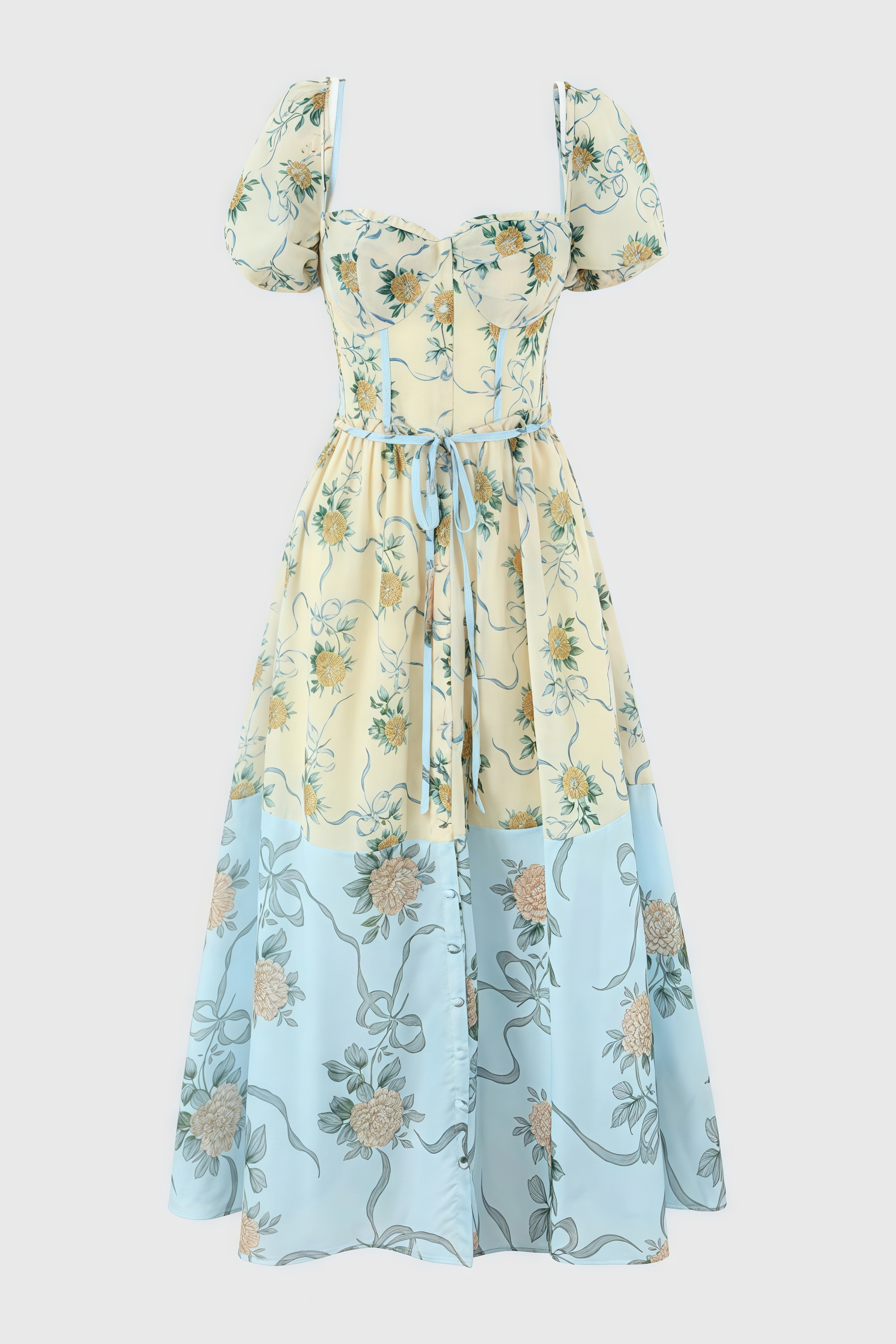 Elowen Yellow Vintage Rose Chiffon Midi Dress - View 5