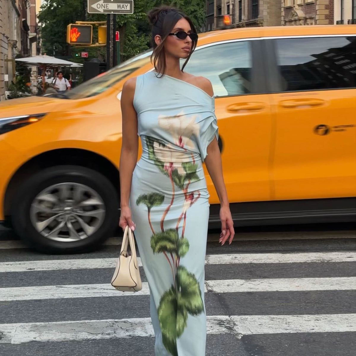 Floral Print Off Shoulder Ruched Satin Bodycon Midi Dress 2