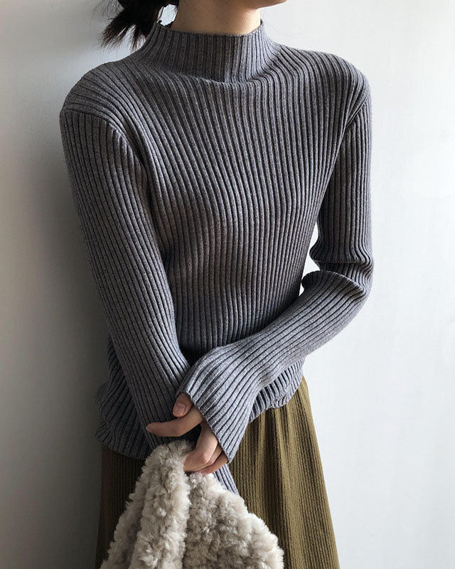 Half turtleneck slim fit pit striped versatile sweater