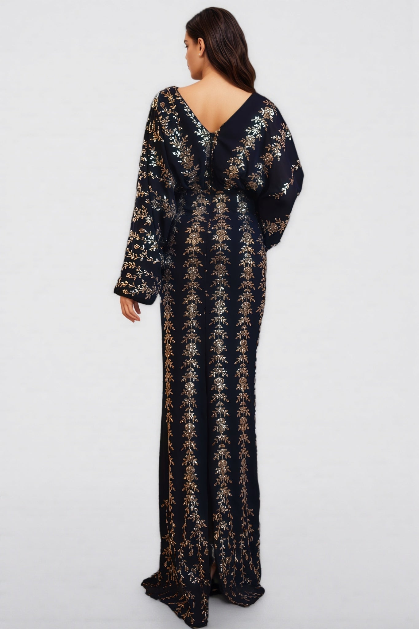 Mereke V-Neck Hip Wrap Sequin Maxi Dress - View 6