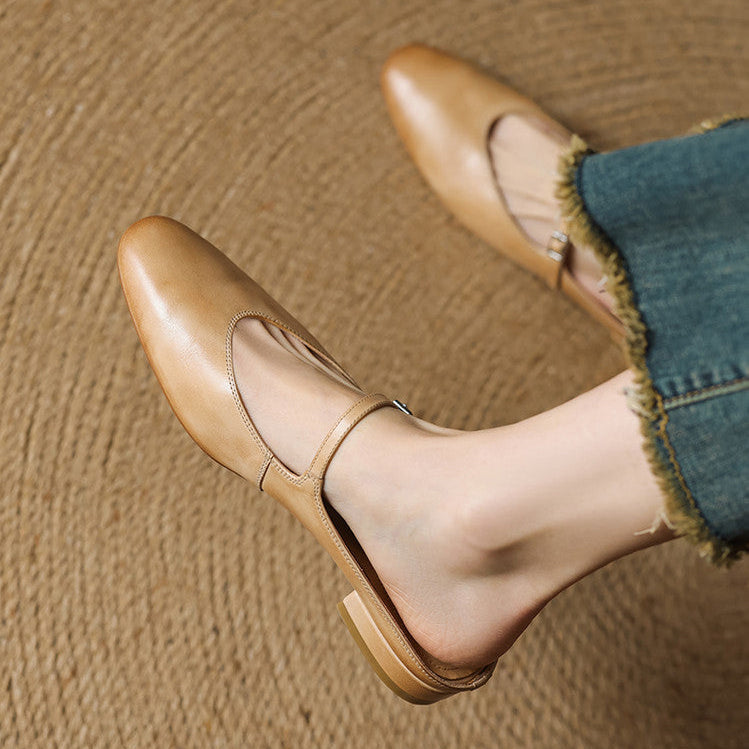 Round Toe Cross Strap Flat Mary Jane Mules