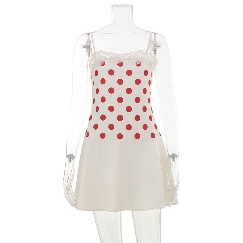 Polka Dot Lace Trim Cami Satin Slip Mini Dress 4