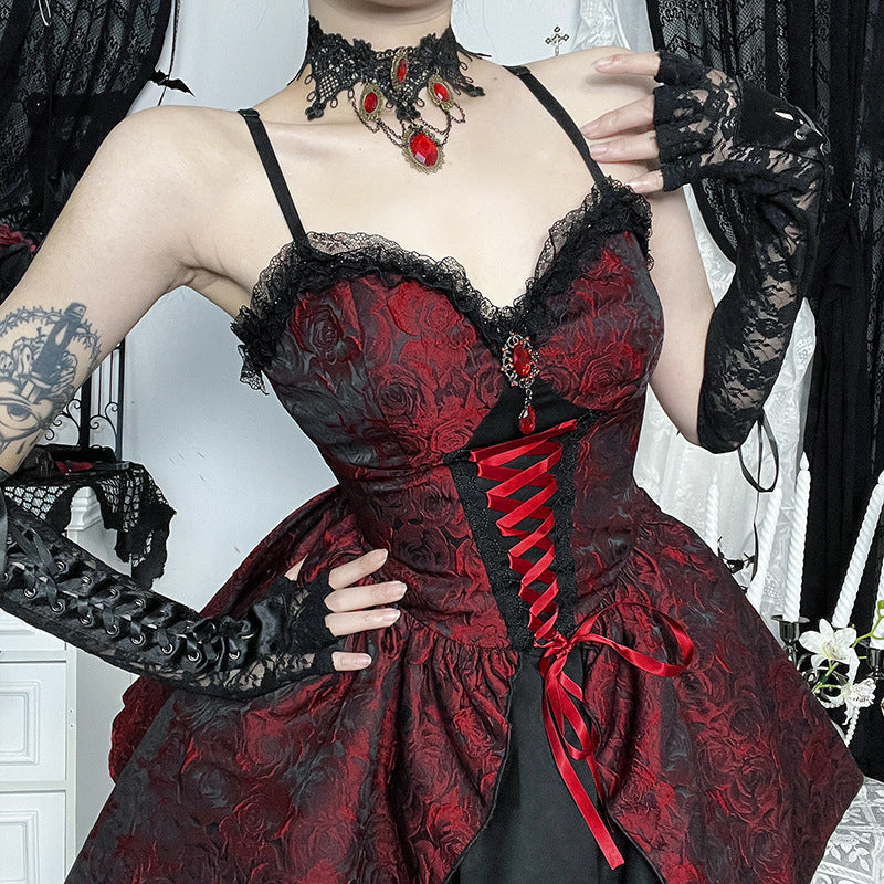 Rose Jacquard Lace Up Corset Layered Mini Dress