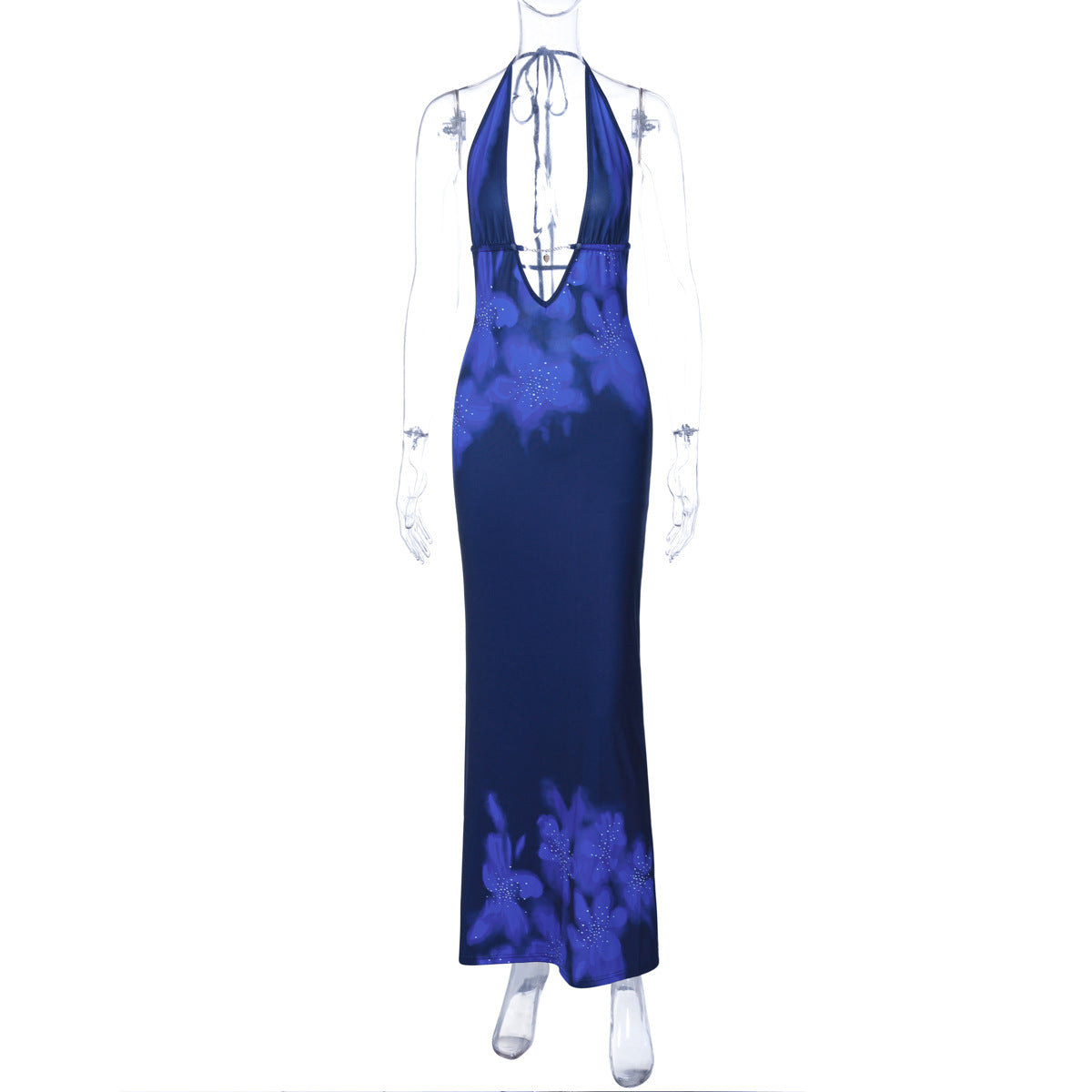 Printed Backless Slim Fit Split Lace up Dress - View 6