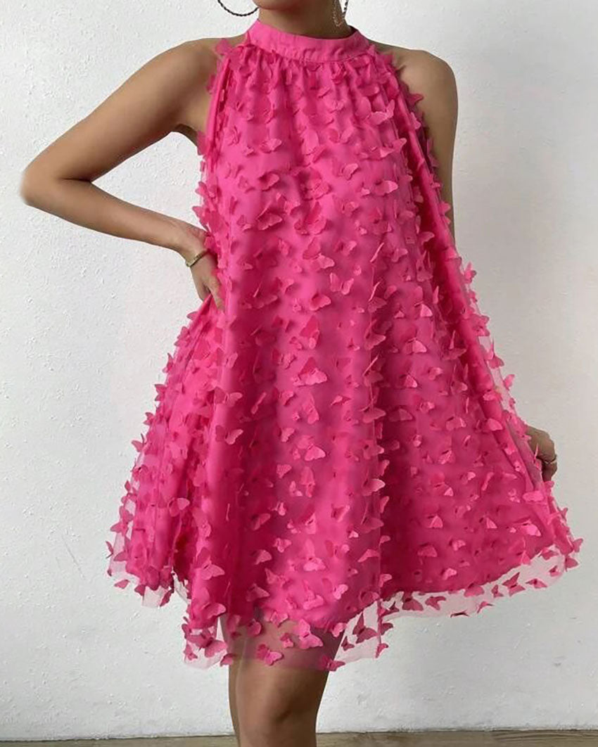 Floral Applique Mesh Halterneck Mini Dress