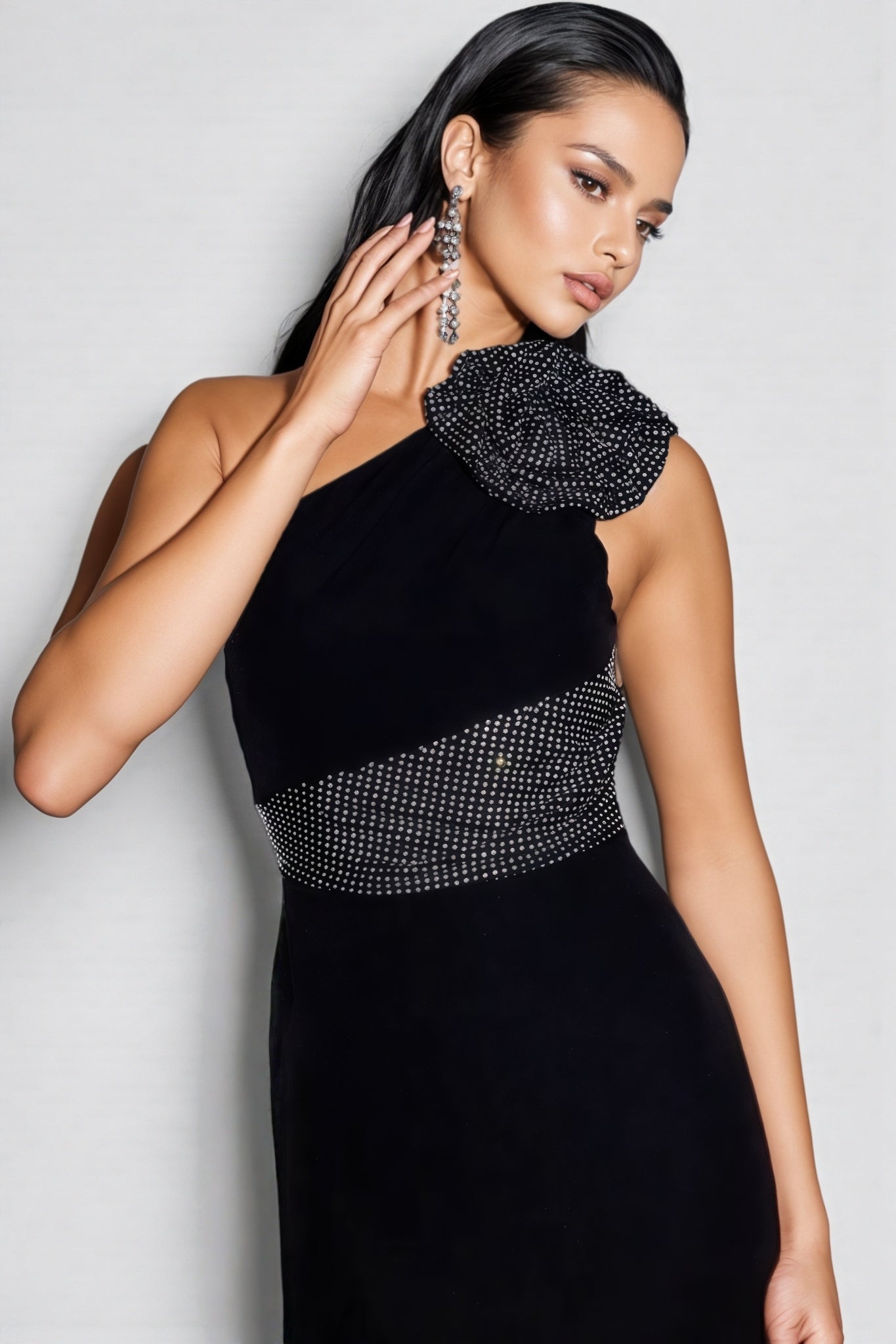 Xoelk Backless Rhinestone 3D Flower Maxi Dress - View 3