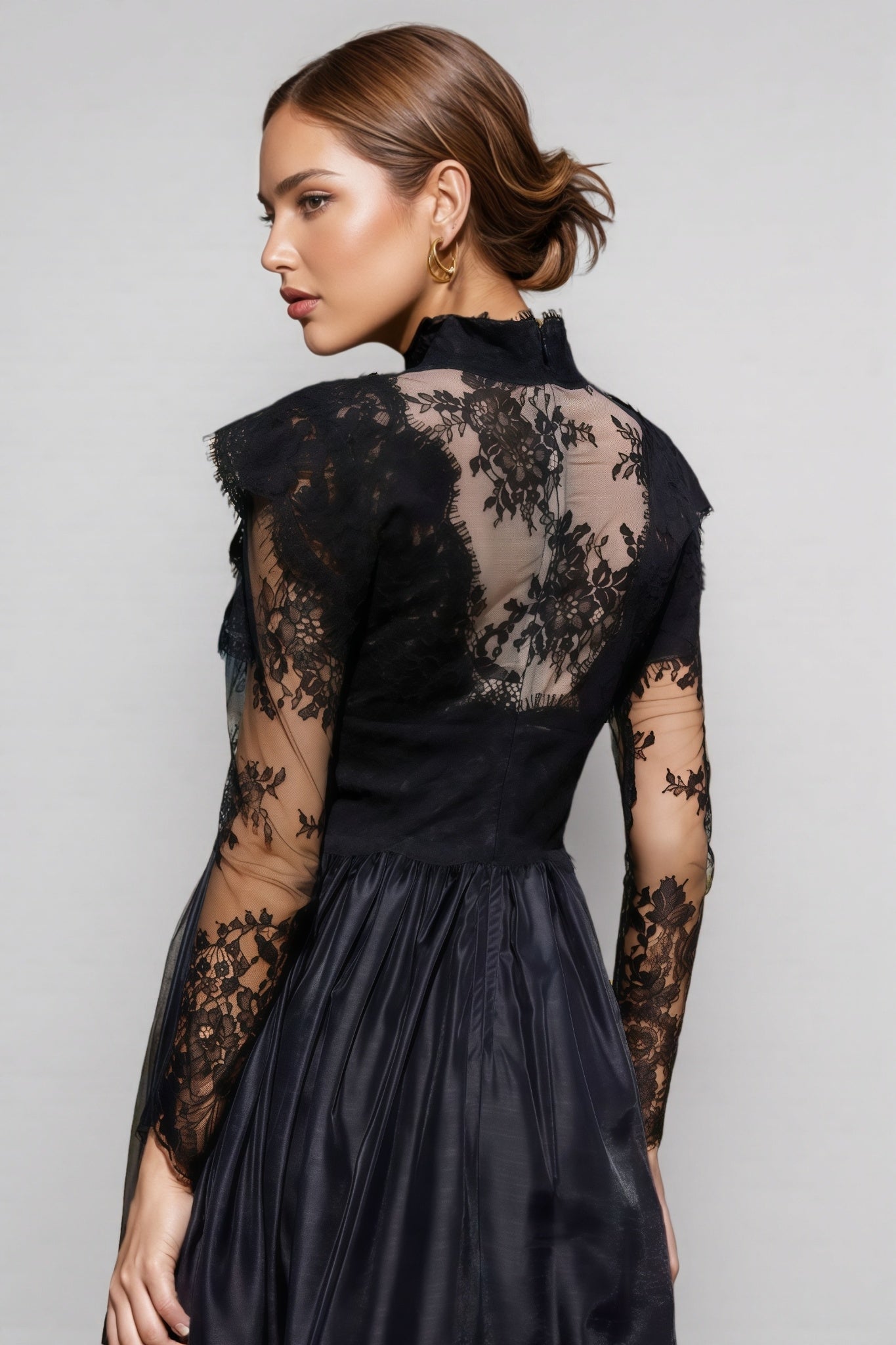Milda Black Floral Lace Stitching Maxi Dress - View 5