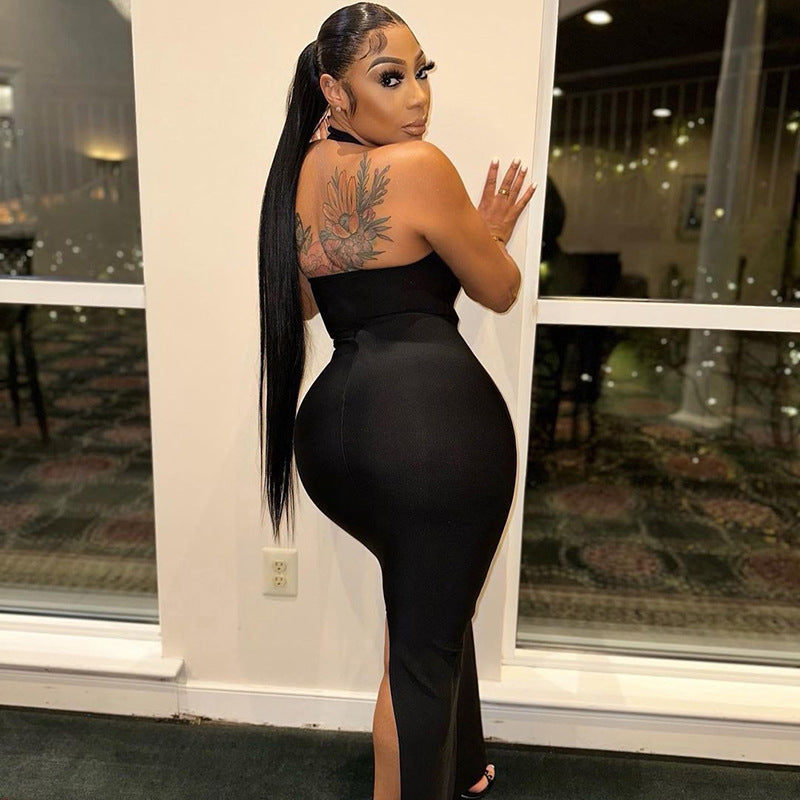 Halter Neck Cut Out Bust Sleeveless Bandage Bodycon Maxi Dress 2