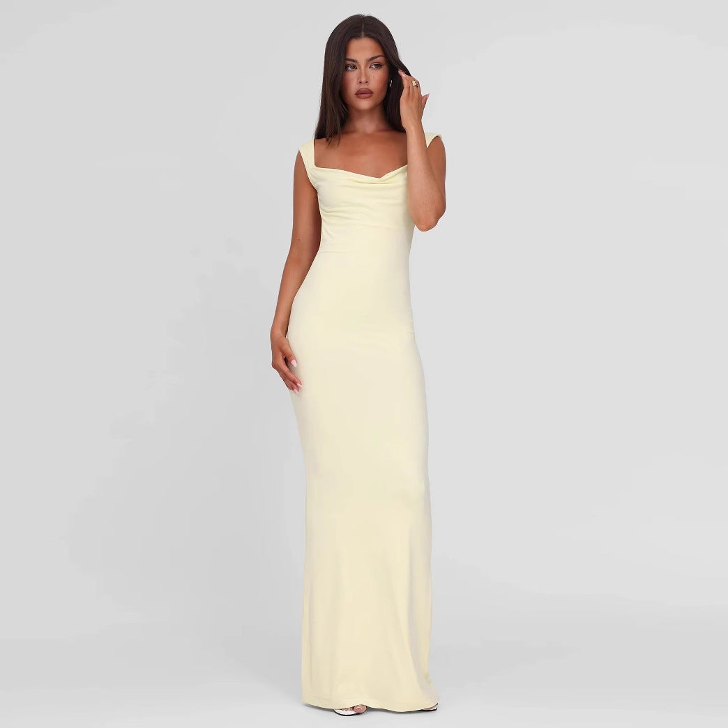 Cowl Neck Wide Strap Sleeveless Bodycon Mermaid Maxi Dress 5