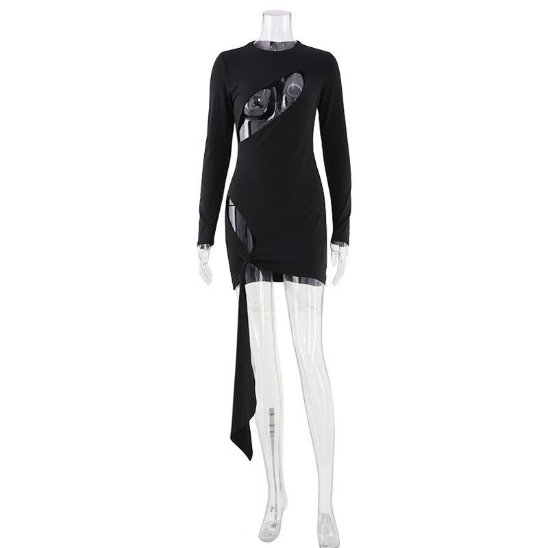 Asymmetric Cut Out Long Sleeve Side Tie Bodycon Mini Dress 2