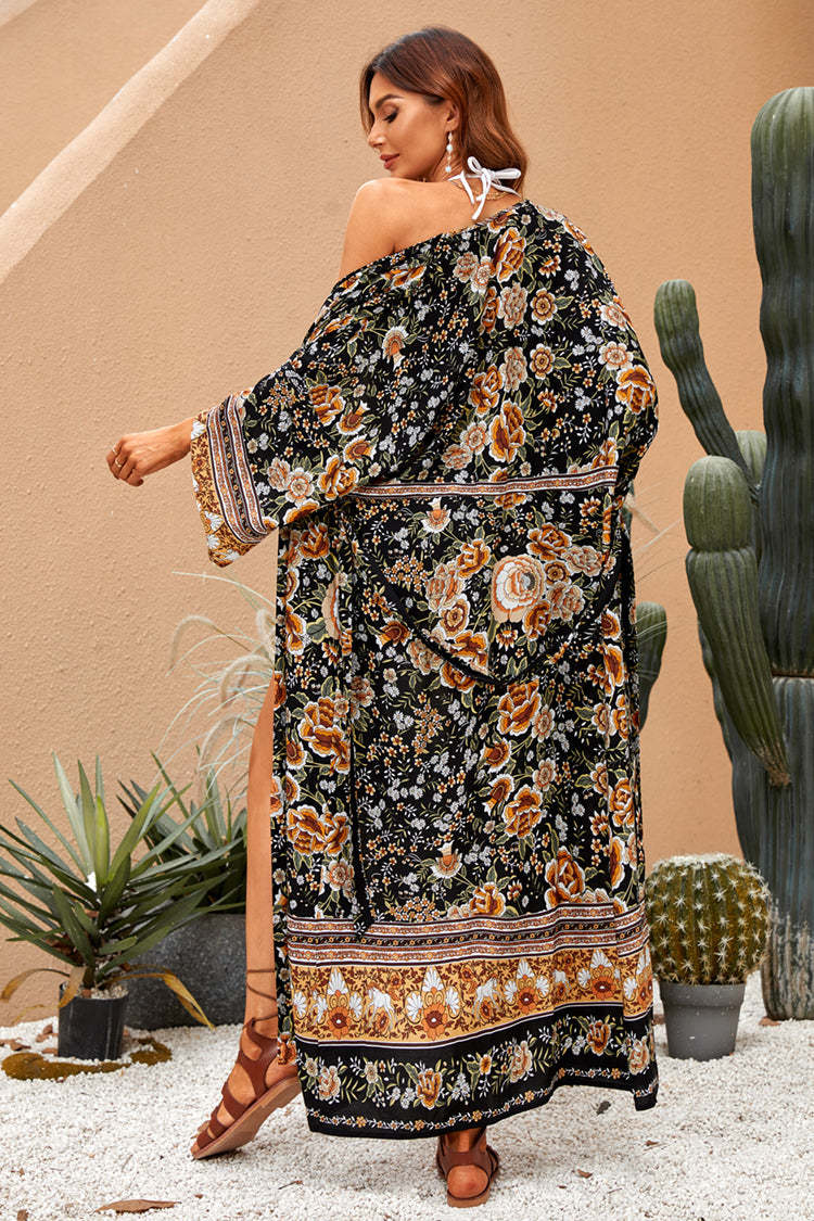 Satin Floral Wrap Midi Dress - View 3