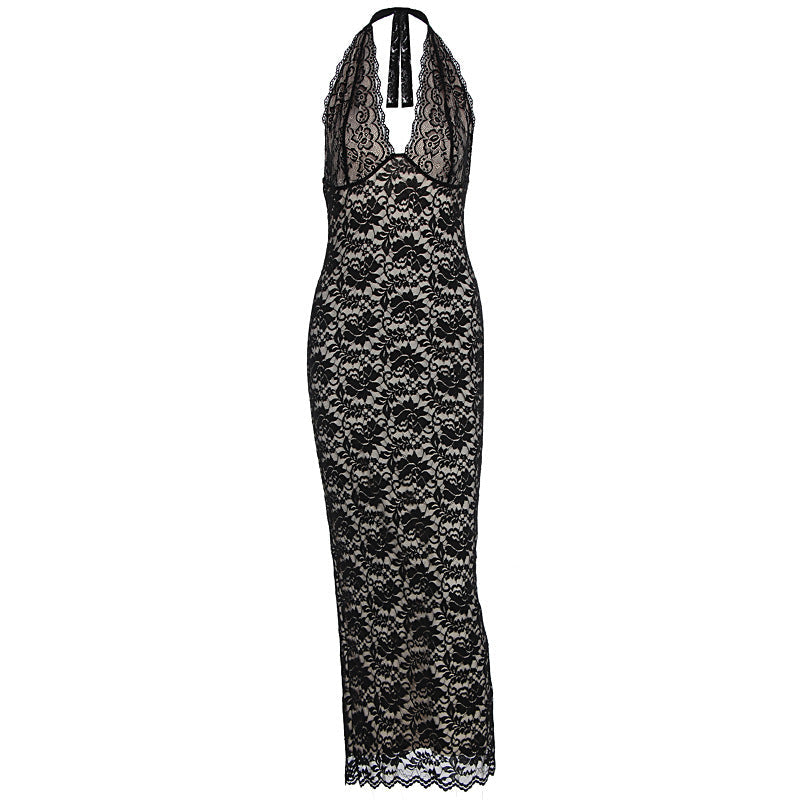 Summer Women Clothing Sexy Halter Lace Split Slim Slimming Dress - View 5