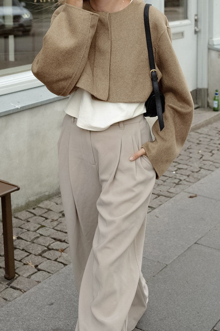 Brown Relaxed-fit Short Wool Coat