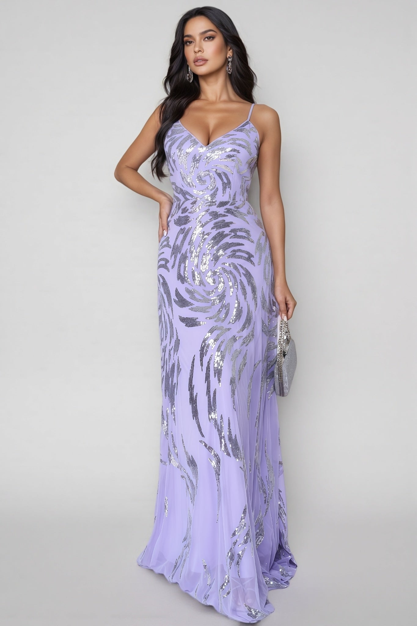 Benjamd Purple V-neck Sequin Maxi Dress - View 4