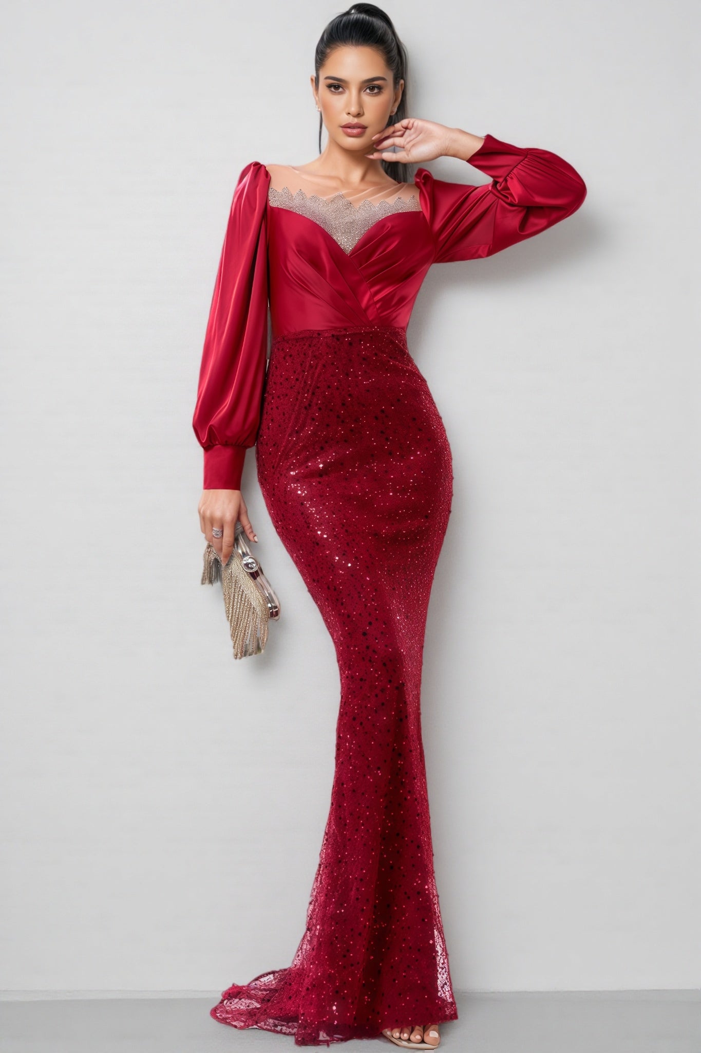 Paxton Red Round Neck Sequin Maxi Dress - View 2