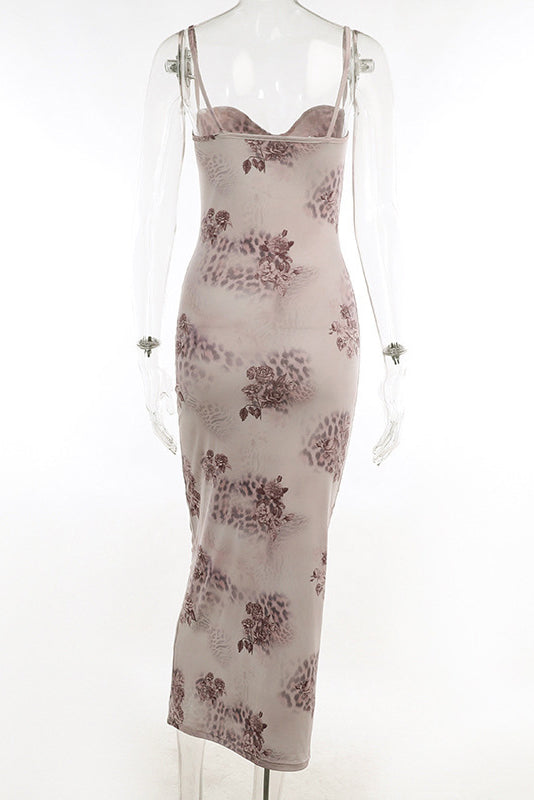 Floral Mesh Sweetheart Neck Lace Trim Corset Bodycon Maxi Dress