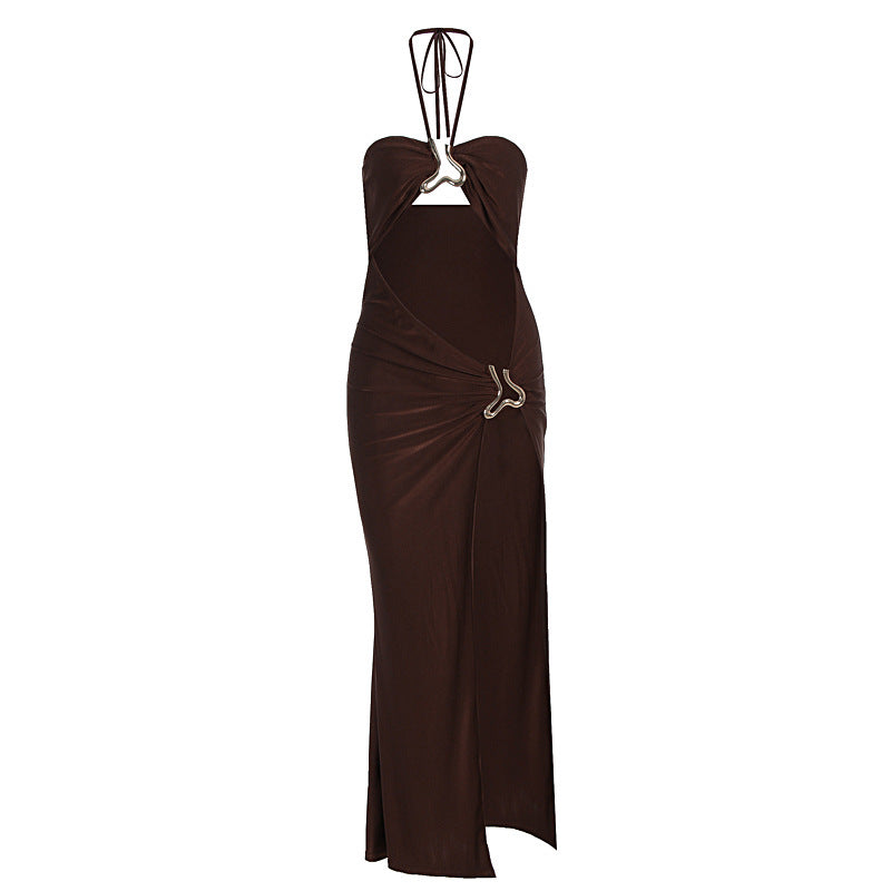 Halter Neck Ring Detail Cut Out High Split Maxi Dress 5