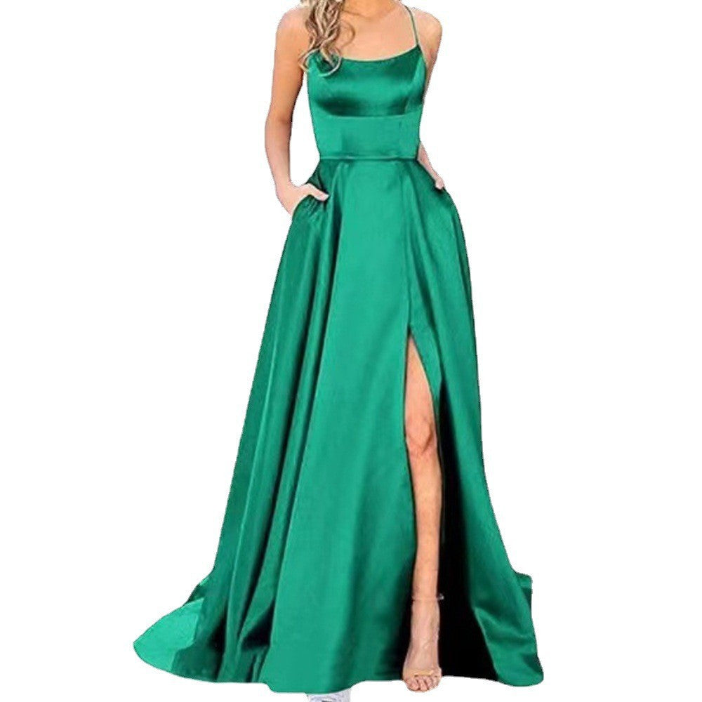 Satin Halter Neck Mermaid High Split Maxi Dress