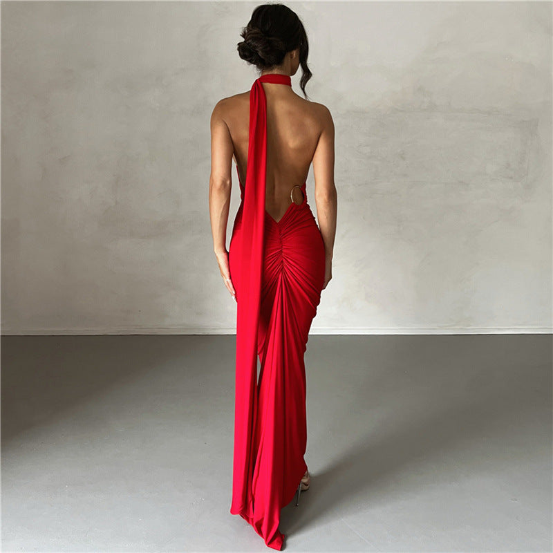 One Shoulder Backless Ruched Mermaid Maxi Gown
