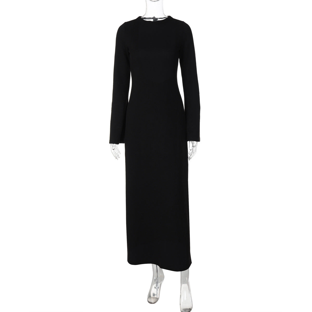 Solid Color Backless Long Sleeves Lace up Slim Fit Dress - View 7