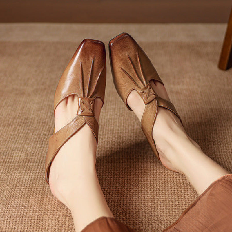 Square Toe Knot Detail Flat Mules