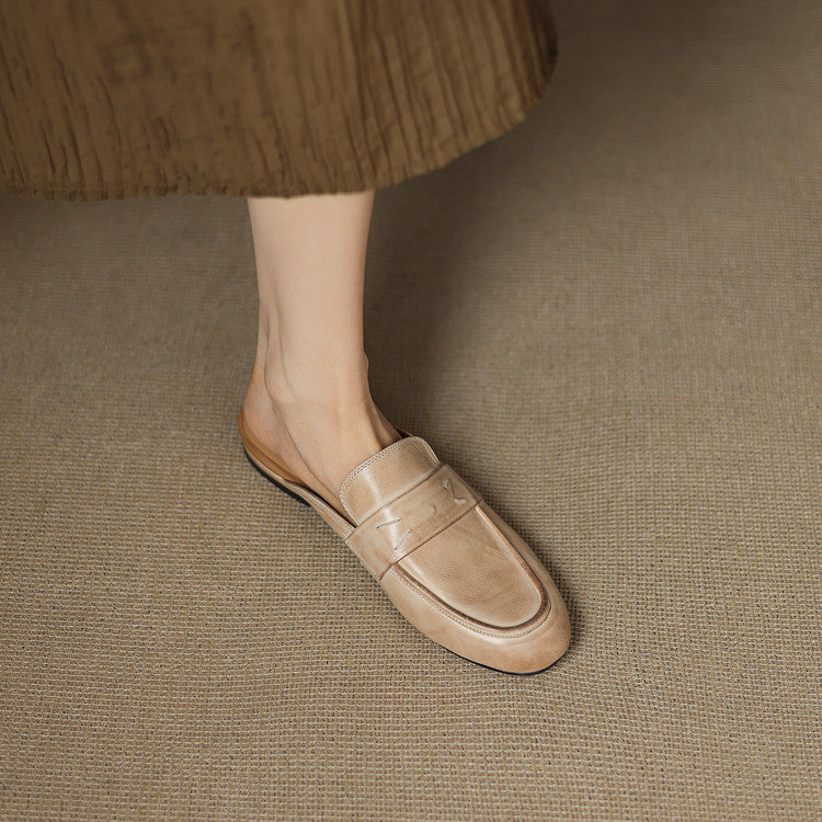 Round Toe Penny Slip On Loafer Mules