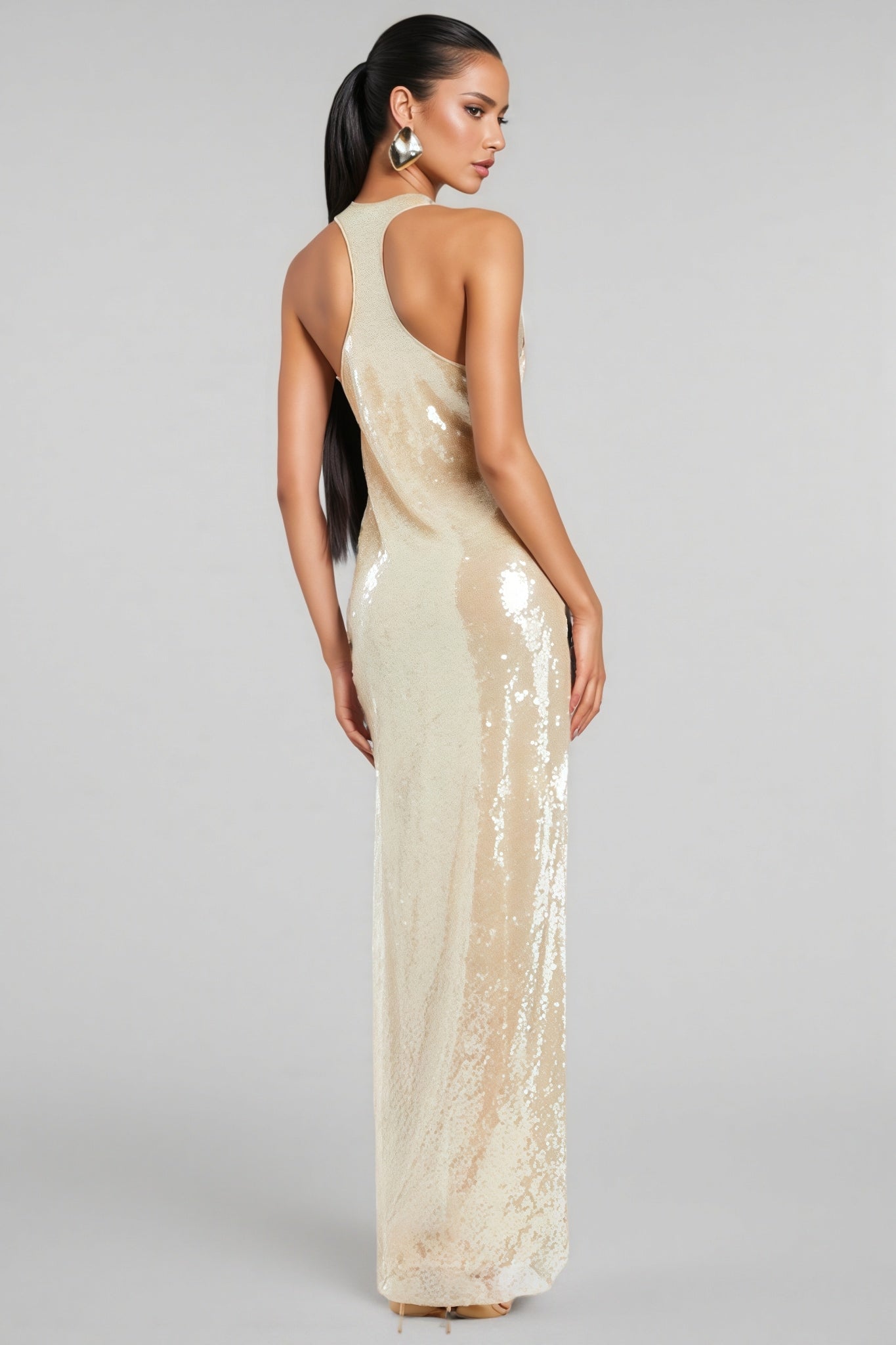 Jorvika Sleeveless U Neck Sequin Maxi Dress - View 4