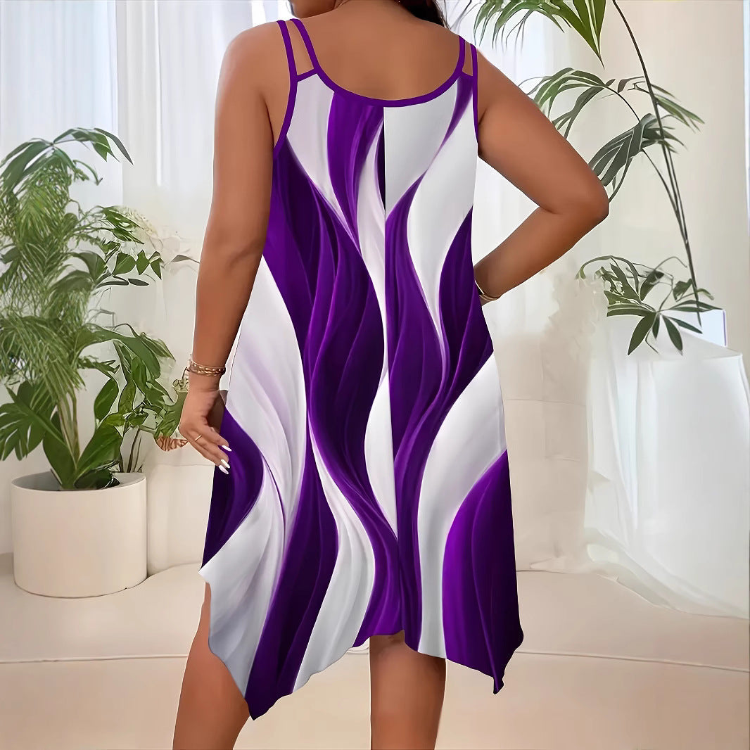 Abstract Print Sleeveless Handkerchief Hem Midi Dress 4