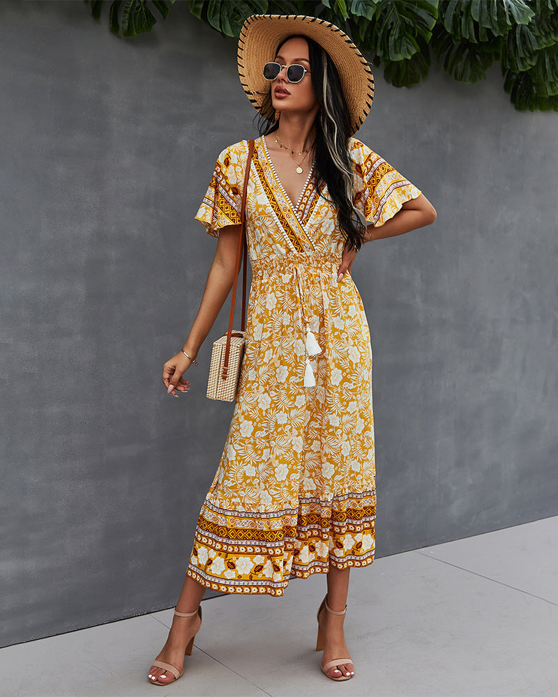 Nadine Floral Smocked Maxi Dress Mustard