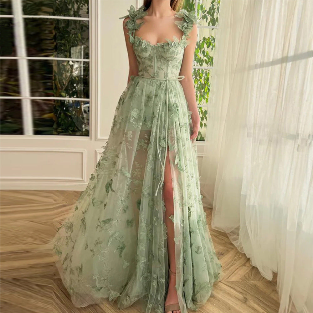 Wedding Tulle Spaghetti Straps Sleeveless High Slit Bridal Dress - View 4